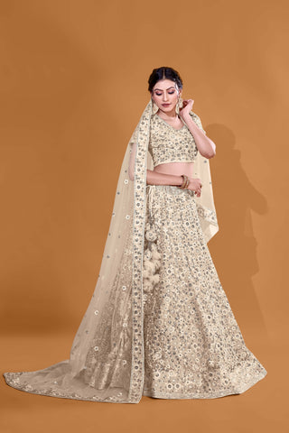 Off White Luxurious Luminosity Full Sequence Velvet Semi Stitched Lehenga Choli With Net Dupatta