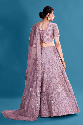 Purple Glowing Couture Full Sequence Velvet Semi Stitched  Lehenga Choli With Net Dupatta