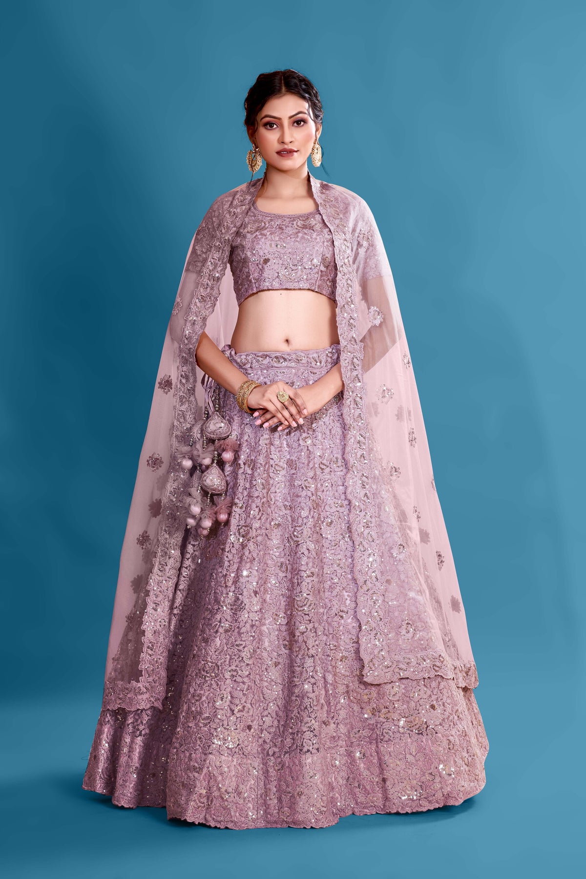 Purple Glowing Couture Full Sequence Velvet Semi Stitched  Lehenga Choli With Net Dupatta