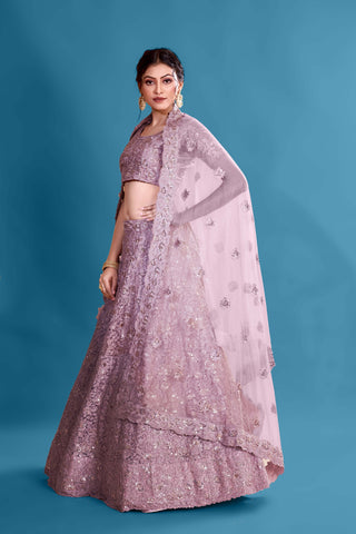 Purple Glowing Couture Full Sequence Velvet Semi Stitched  Lehenga Choli With Net Dupatta