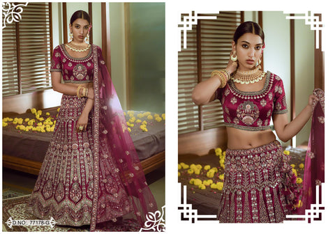 Magenta Purple Colour Velvet Semi Stiched Traditional Lehenga Choli With Net Dupatta.