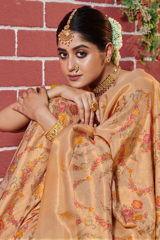 Luxurious Orange Banarasi Silk Saree