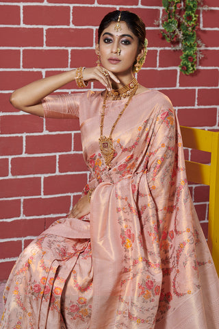 Gorgeous Peach Banarasi Silk Saree