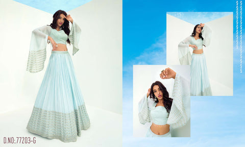 Water Sky Viscose Fully Stitched Lehenga Choli With beautifully tailored blouse and Dupatta.