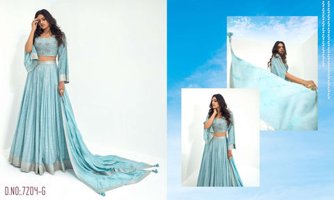 Sky Blue Viscose Fully Stitched Embroidered Lehenga Choli With Tailored Blouse And Dupatta.