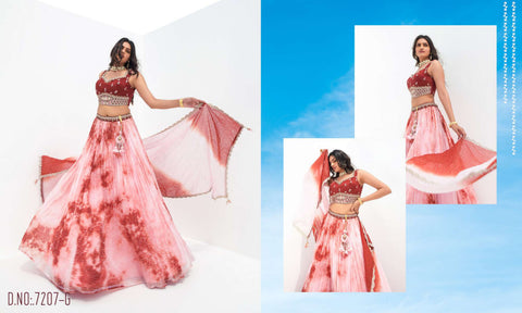 Cherry Red Viscose Fully Stitched Embroidered Lehenga Choli With Tailored Blouse And Dupatta.