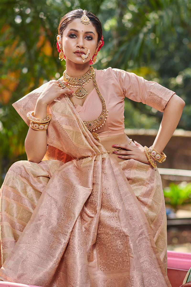 Cherishing Peach Banarasi Silk Saree