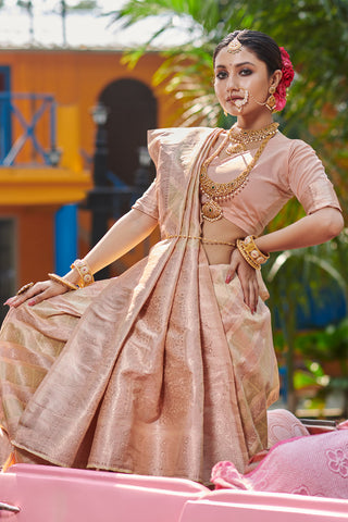 Cherishing Peach Banarasi Silk Saree