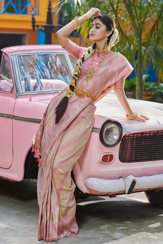 Effortless Elegance in Sarees Pink Banarasi Silk Saree