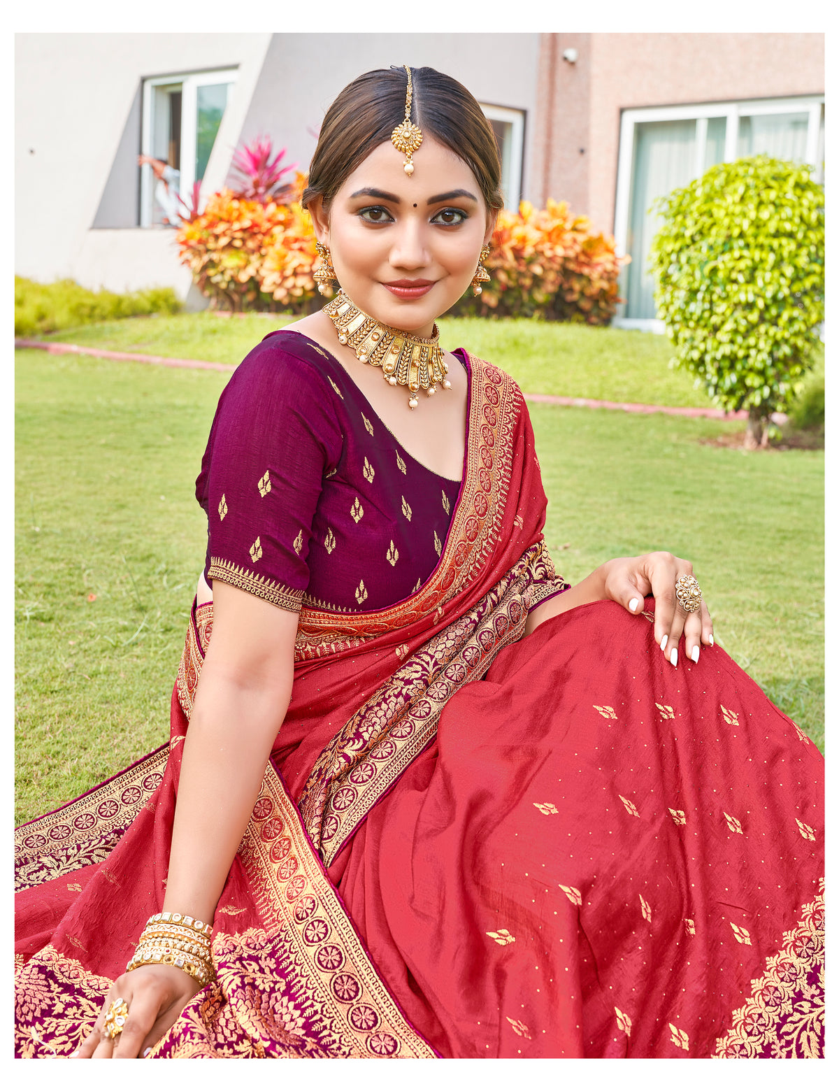 Red Most Beautiful Designer Silk Saree