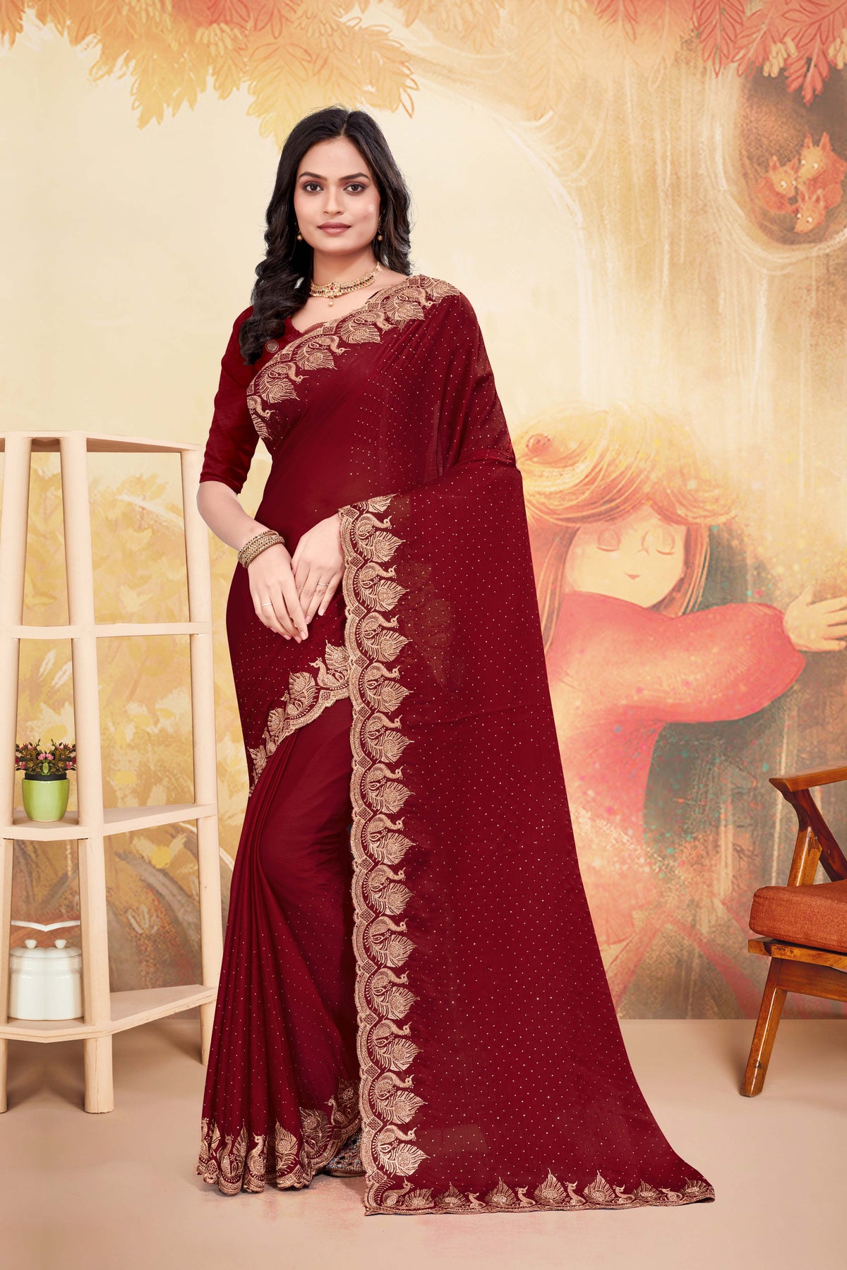 Captures the brilliance of vibrant colors chiffon saree -17095