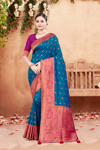 Suggests a harmonious blend of colors and stylish rapier silk saree -25390