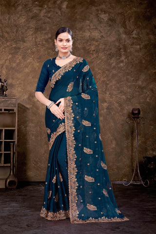 New Latest Multicolor Chiffon Saree -17010