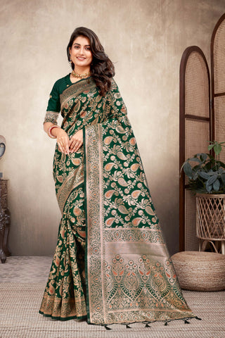 Highlights the lively and intricate weaves of multicolor rapier silk sarees -25470