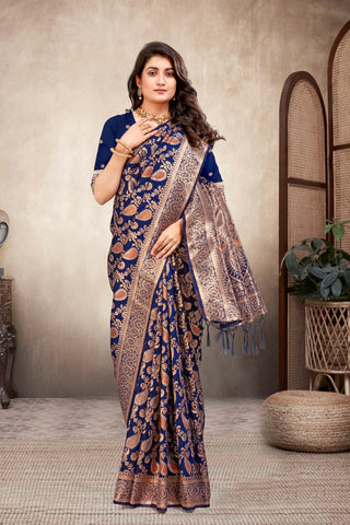 Highlights the lively and intricate weaves of multicolor rapier silk sarees -25470